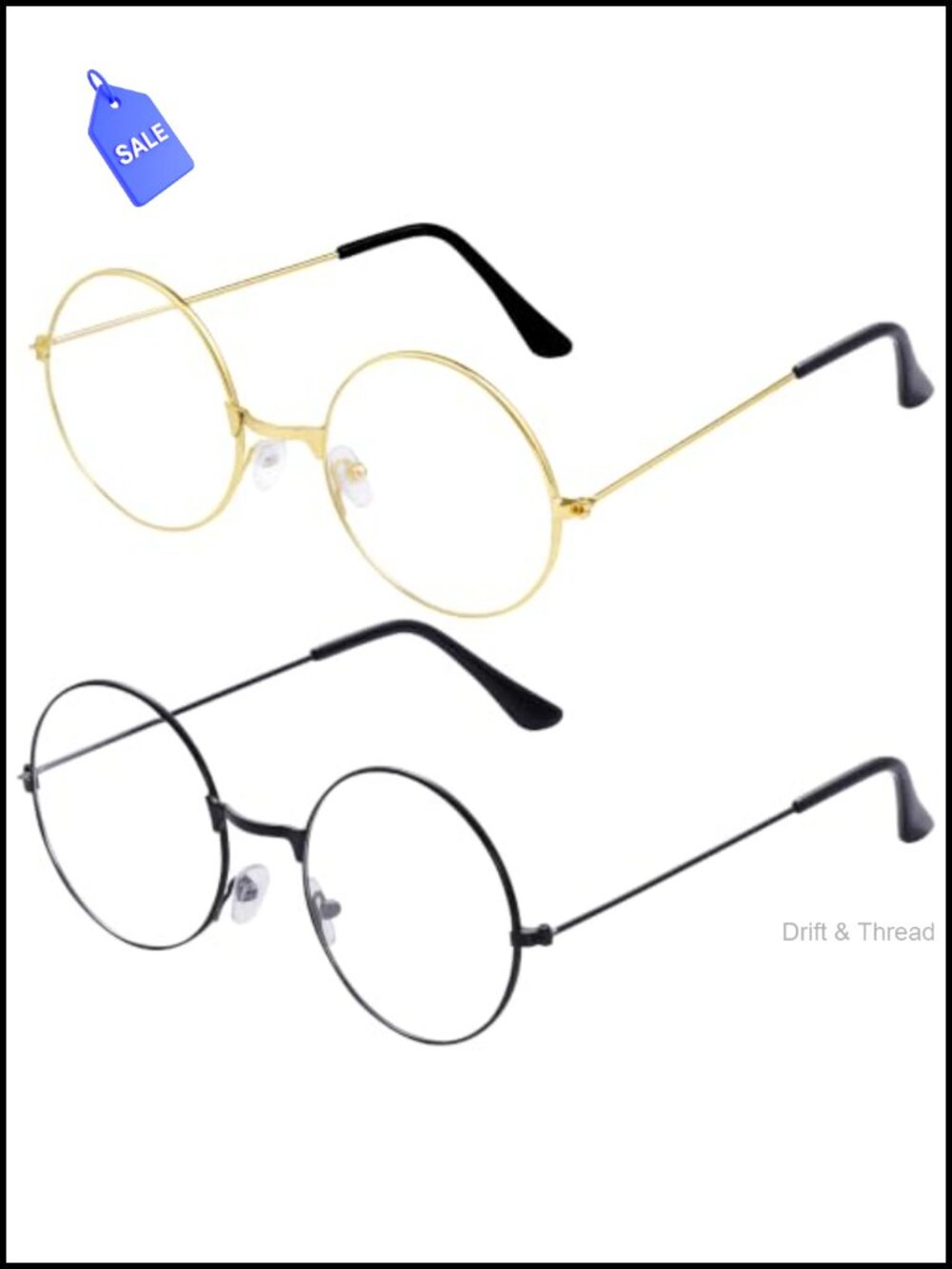 Retro Round Metal Frame Glasses Clear Lens Circle Costume Eyewear